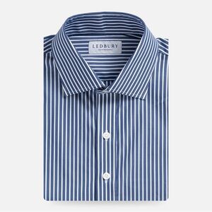 Ledbury Men’s Dark Blue Oxford Striped Shirt Size/Neck 15.5
